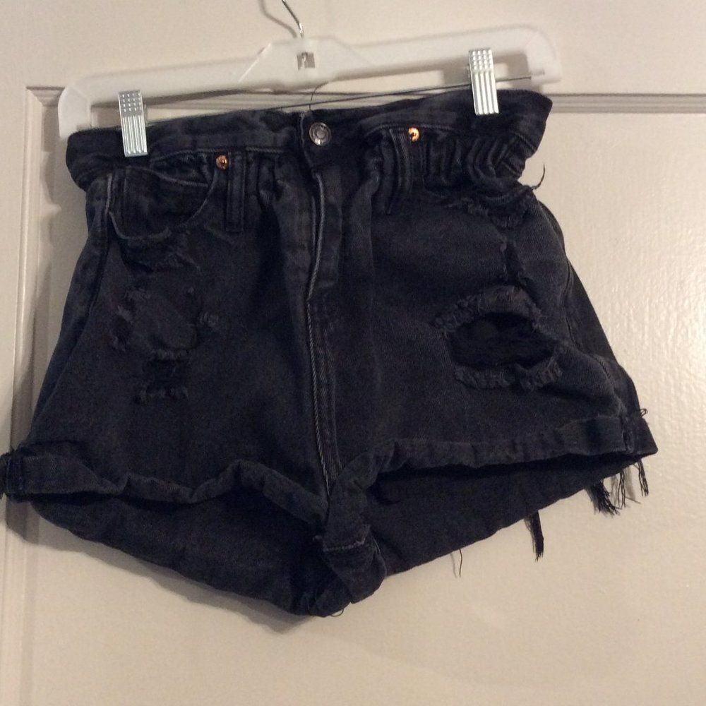 High waist black distressed shorts destroyed Small S womens